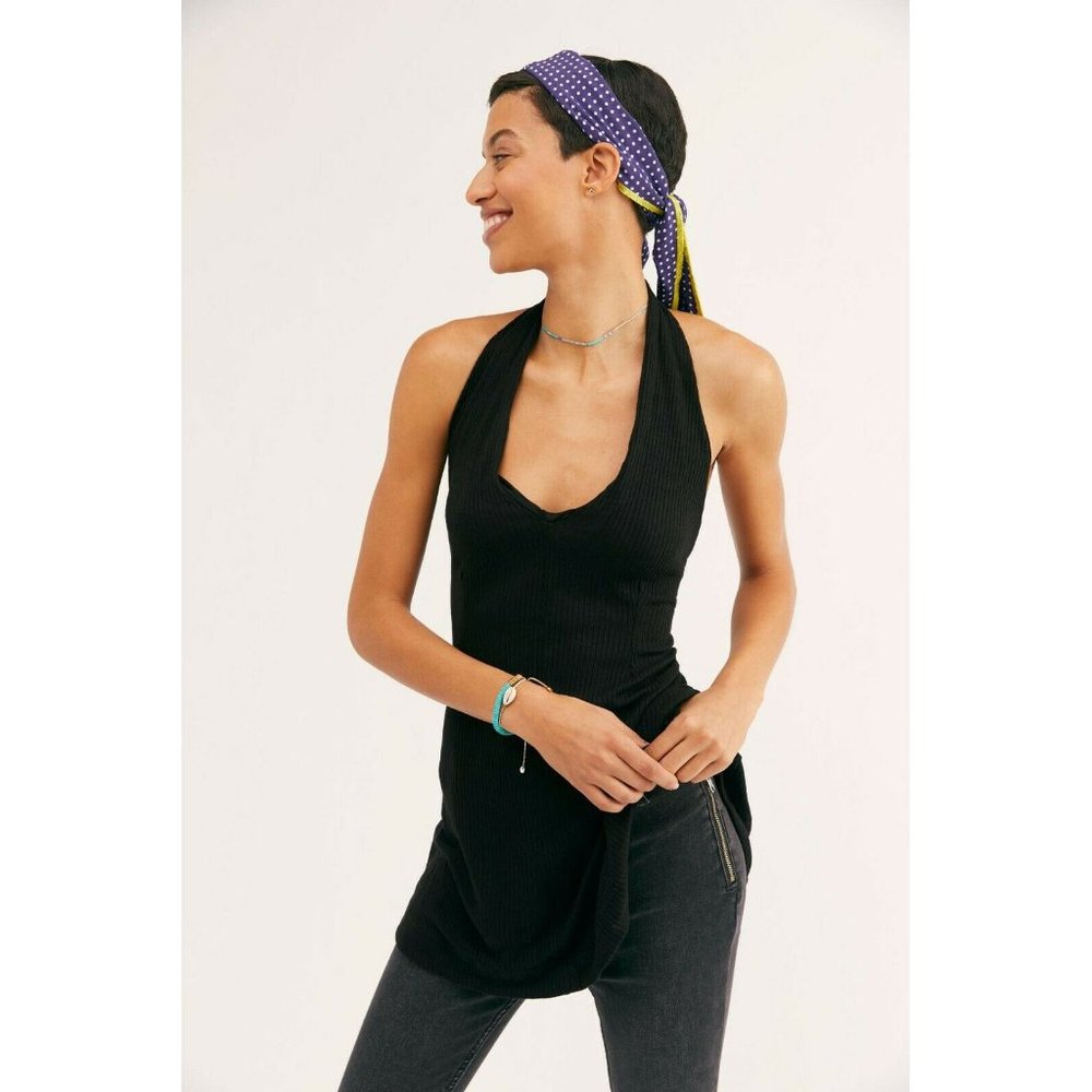 🖤 FREE PEOPLE 🖤 Wrap It Up Halter Ribbed Tunic Top M